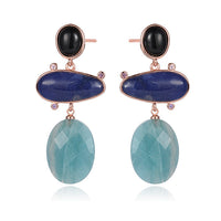 Clio Rose gold Drop stud earrings Amazonite, Onyx and Lapis Lazuli