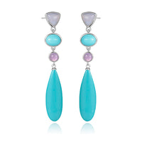 Clio Rhodium Drop stud earrings Amethyst, Blue Lace Agate & Turquoise