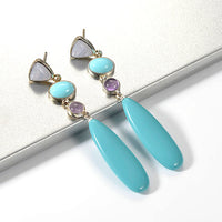 Clio Rhodium Drop stud earrings Amethyst, Blue Lace Agate & Turquoise