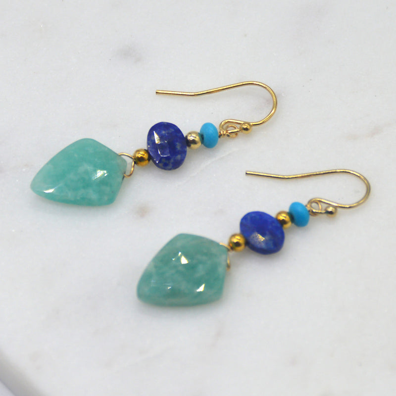 Callie Spear gemstone 14k Gold filled Earrings Turquoise, Lapis Lazuli & Amazonite