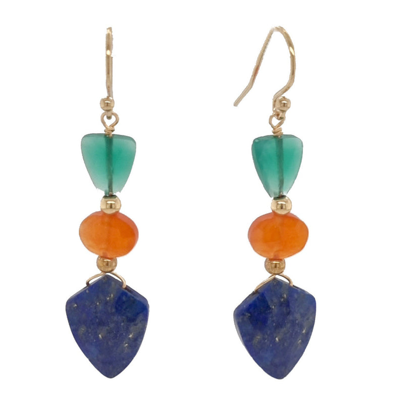 Callie Spear gemstone 14k Gold filled Earrings Green Onyx , Lapis Lazuli & Carnelian