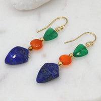 Callie Spear gemstone 14k Gold filled Earrings Green Onyx , Lapis Lazuli & Carnelian