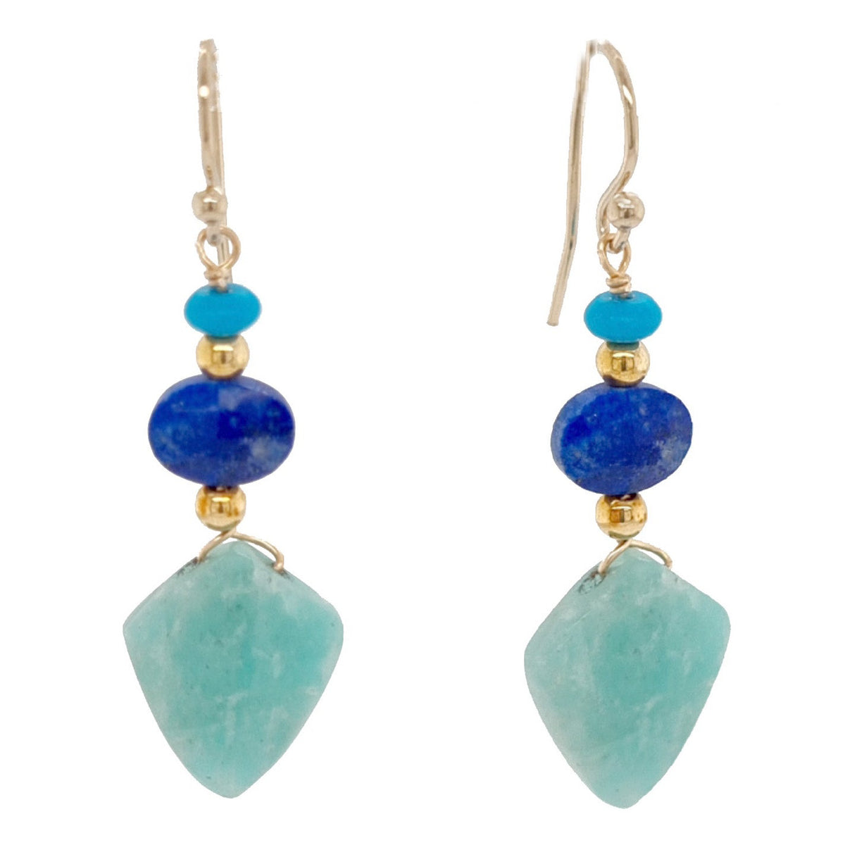 Callie Spear gemstone 14k Gold filled Earrings Turquoise, Lapis Lazuli & Amazonite