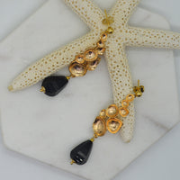 Lily Pad Onyx Gold Stud Earrings