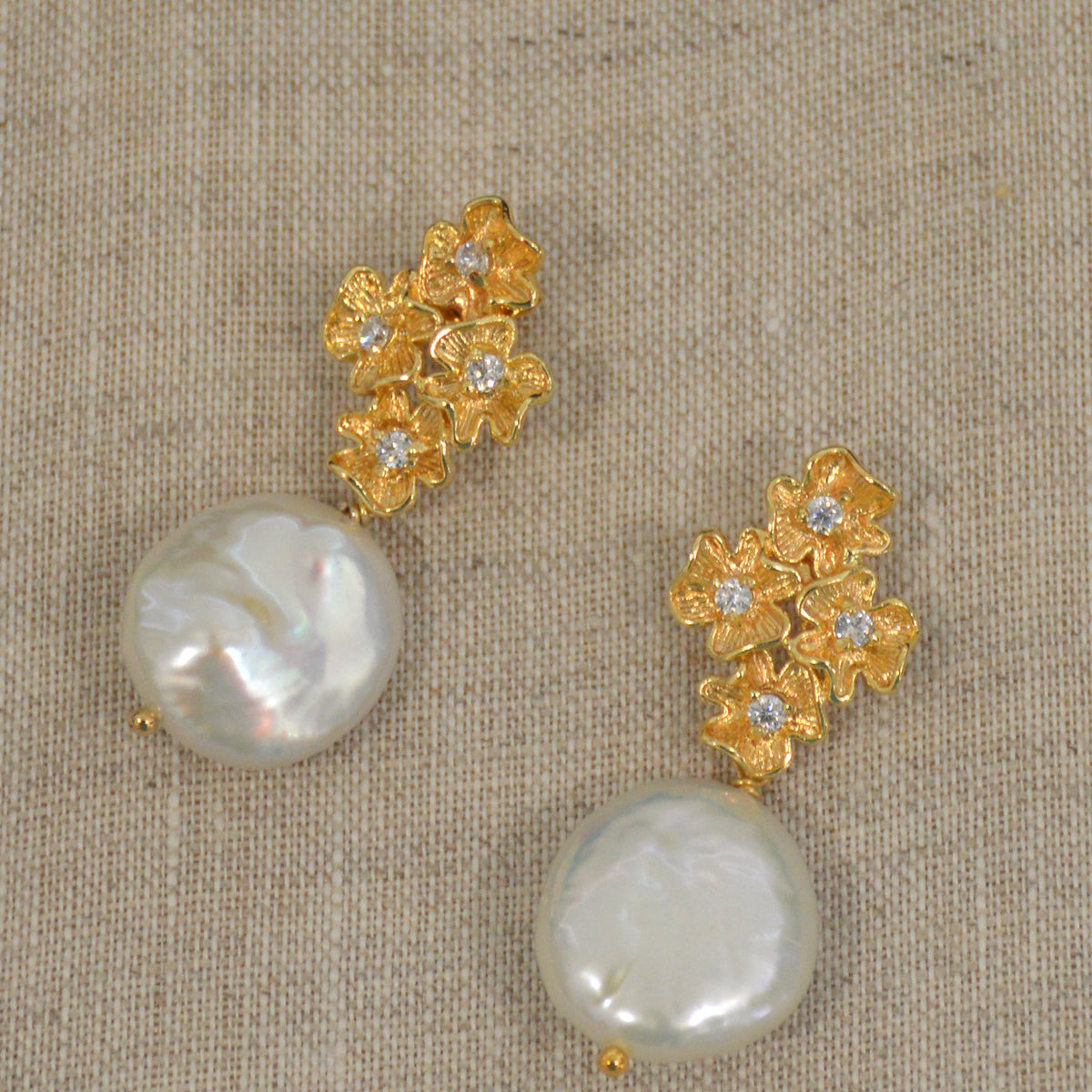Petal Fresh Water Pearl Gold Stud Earrings