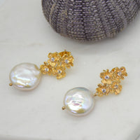 Petal Fresh Water Pearl Gold Stud Earrings