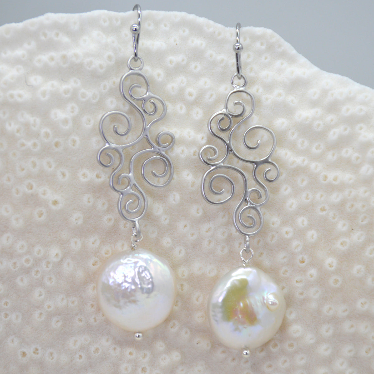 Babe Fresh Water Pearl scroll Earrings Silver or Gold