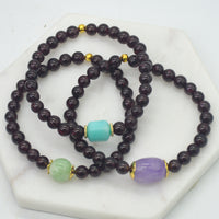 Deva Garnet Bracelets Amazonite, Lavender Amethyst & Green Moonstone