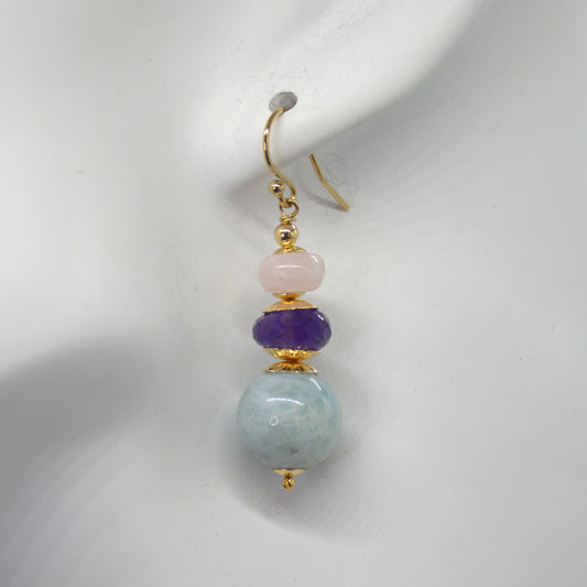 Deva Aquamarine, Amethyst and Morganite 14k Gold filled Earrings