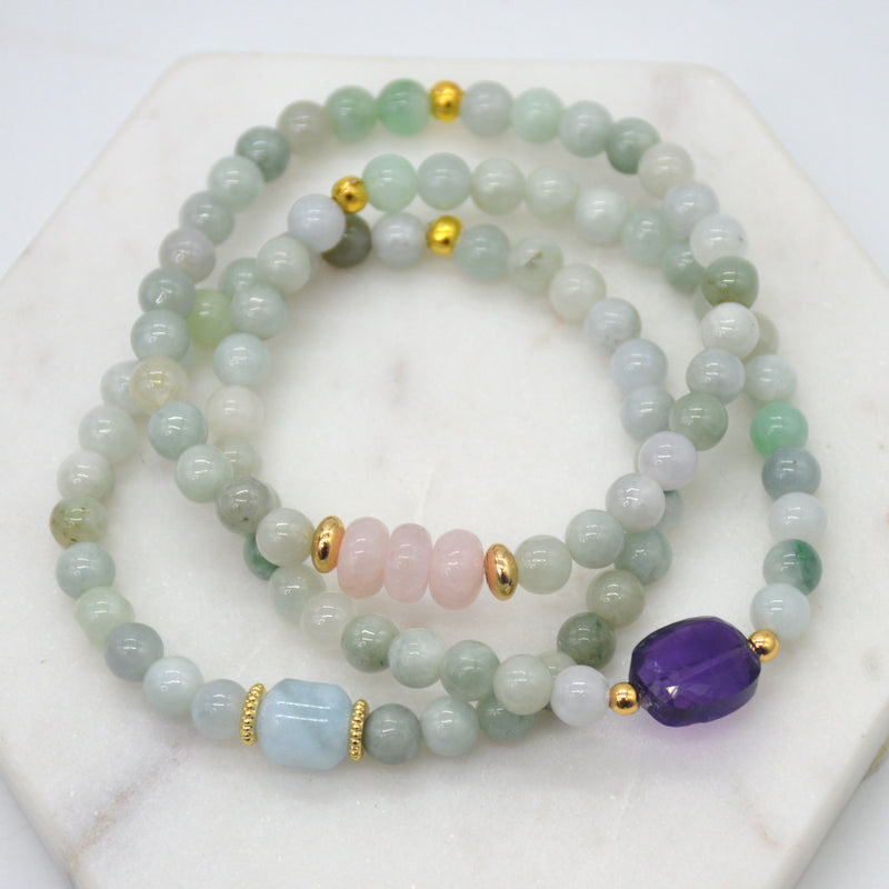 Deva Jadiete Bracelets Aquamarine, Amethyst or Morganite