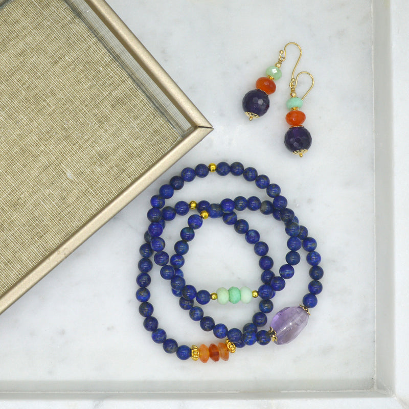 Deva Lapis Lazuli Bracelets Carnelian, Amethyst & Chrysophase