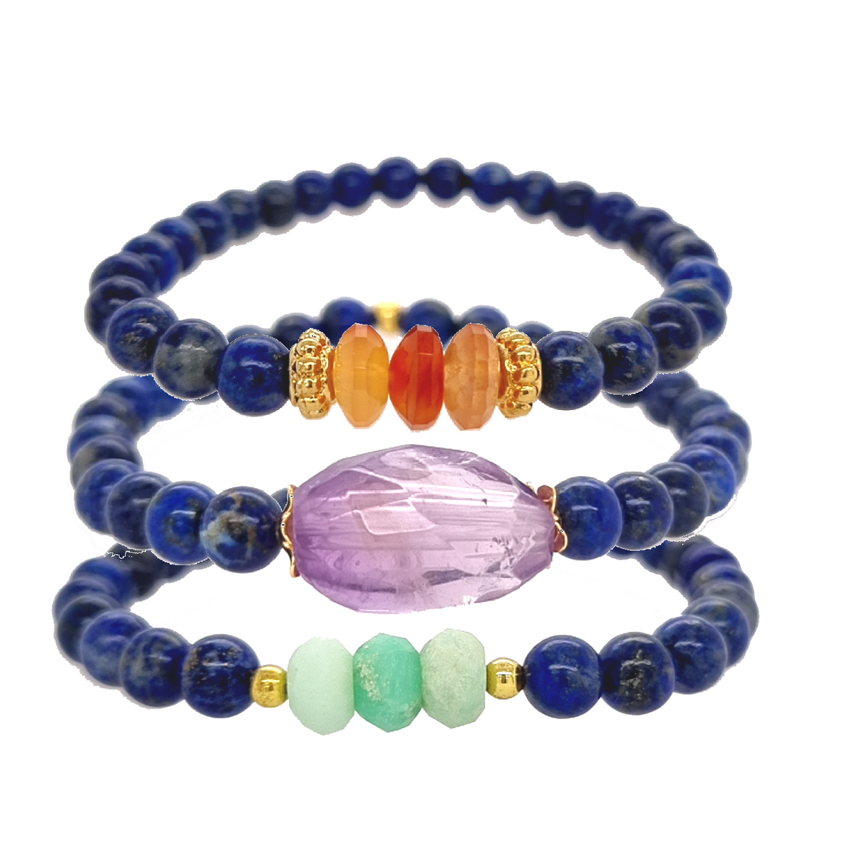 Deva Lapis Lazuli Bracelets Carnelian, Amethyst & Chrysophase