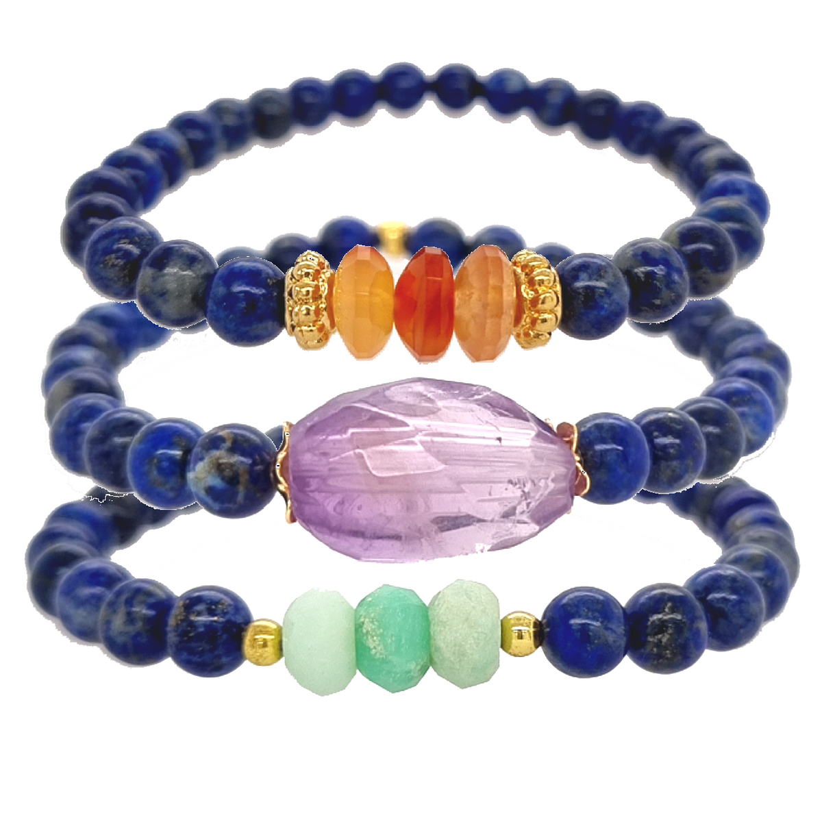 Deva Lapis Lazuli Bracelets Carnelian, Amethyst & Chrysophase