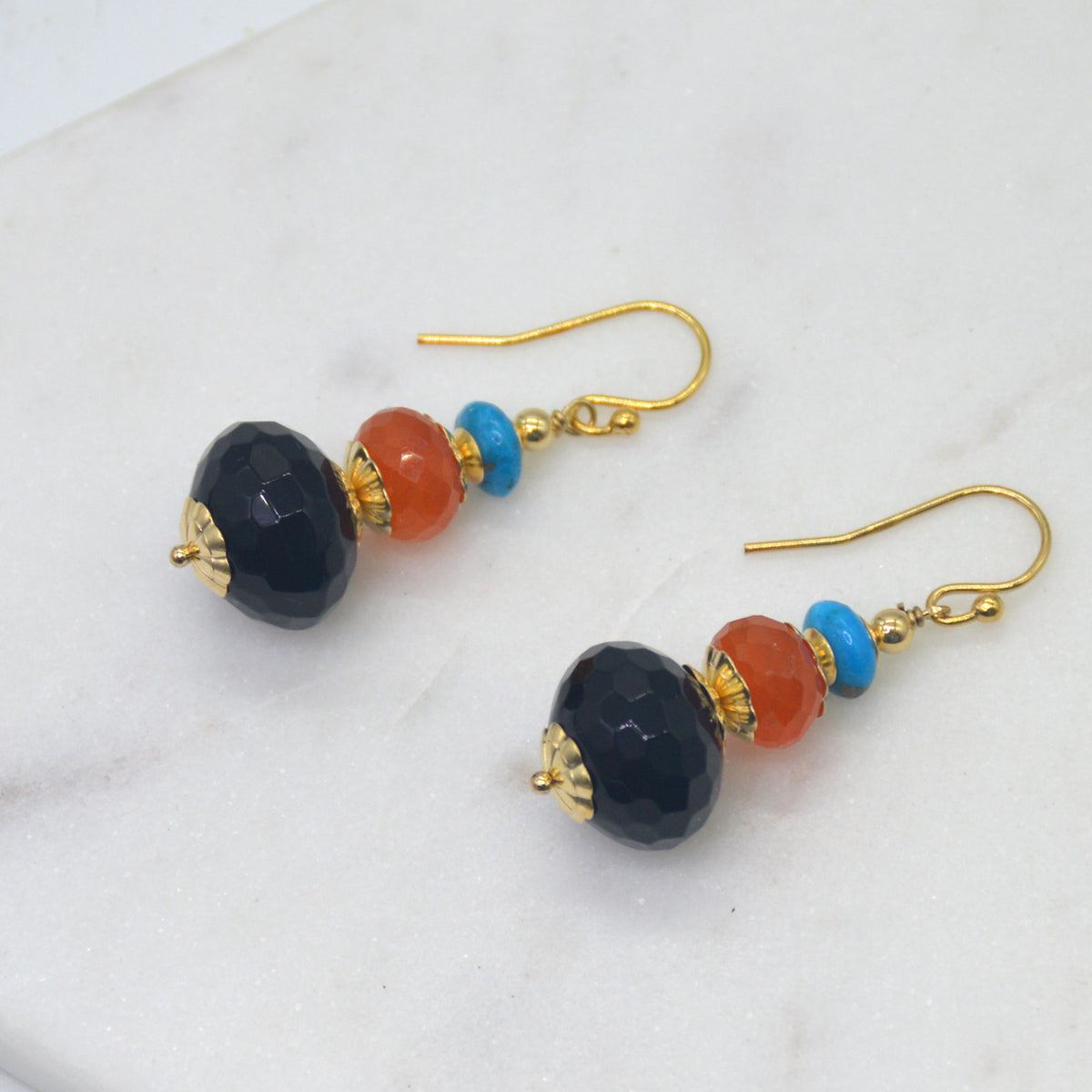 Deva Onyx, Carnelian and Turquoise earrings