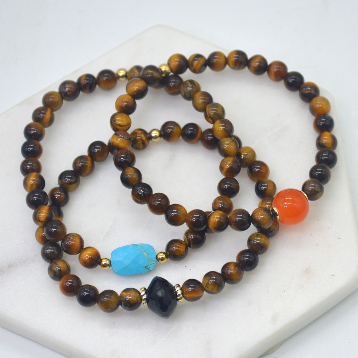 Deva Tiger Eye Bracelets Onyx, Turquoise or Quartz