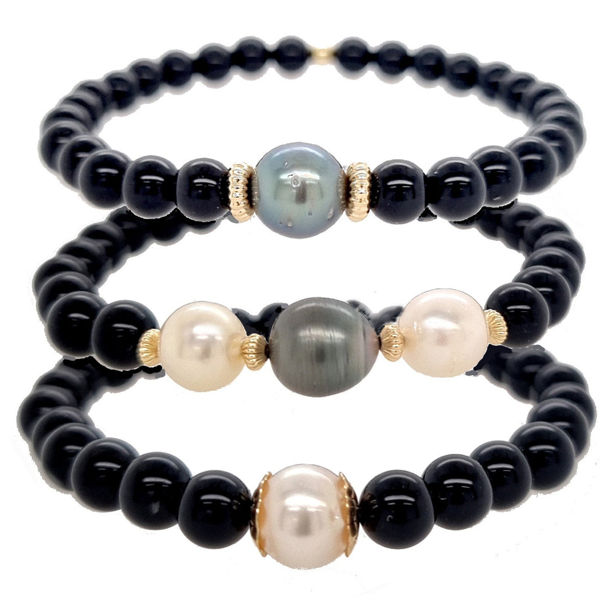 Deva Onyx, Tahitan or South Sea Pearls 14K Gold filled Bracelets