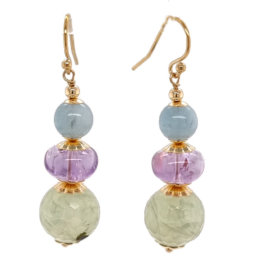 Deva Aquamarine, Pink Amethyst & Prehnite Earrings 14k Gold filled