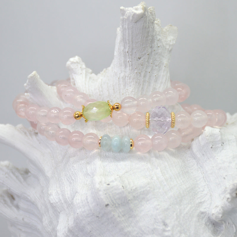 Deva Aquamarine, Pink Amethyst & Prehnite Earrings 14k Gold filled
