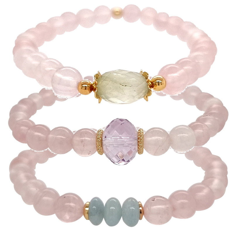 Deva Rose Quartz Bracelets Aquamarine, Pink Amethyst or Prehnite