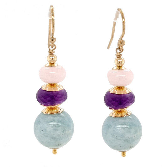 Deva Aquamarine, Amethyst and Morganite 14k Gold filled Earrings