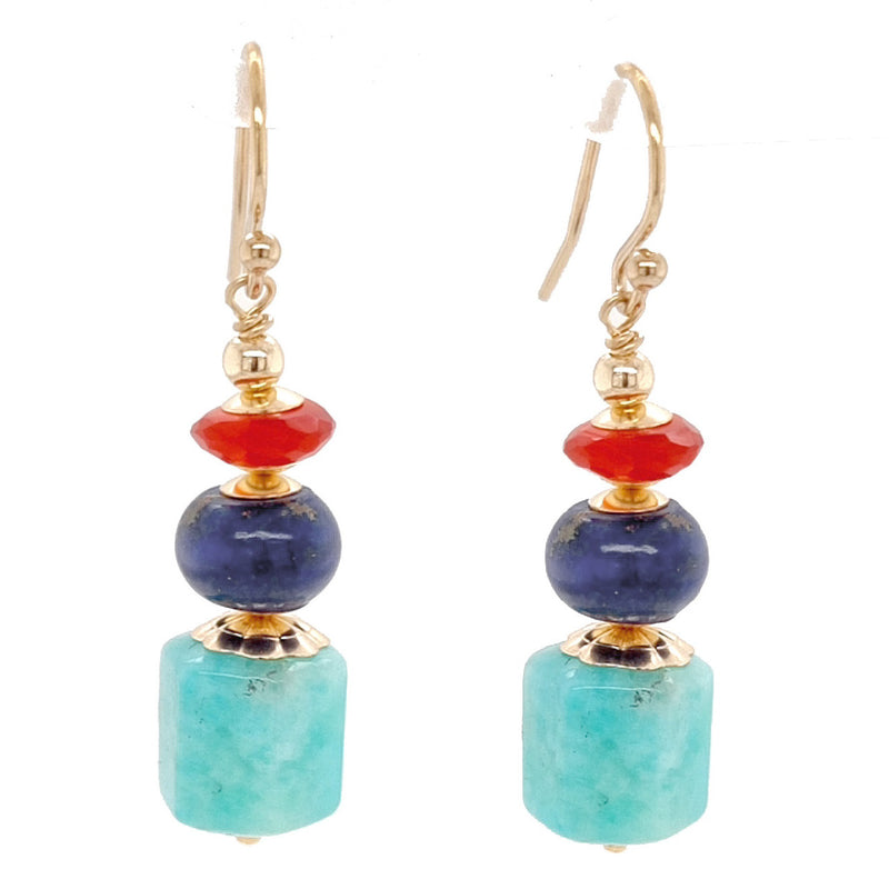 Deva Carnelian, Lapis Lazuli and Amazonite 14k Gold filled Earrings