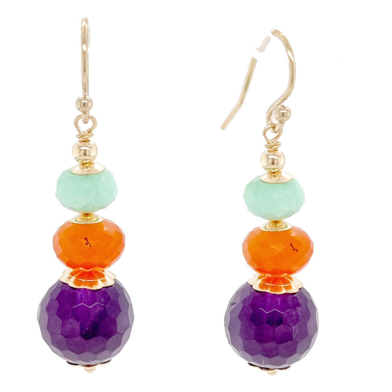 Deva Carnelian, Amethyst and Chrysophase Earrings