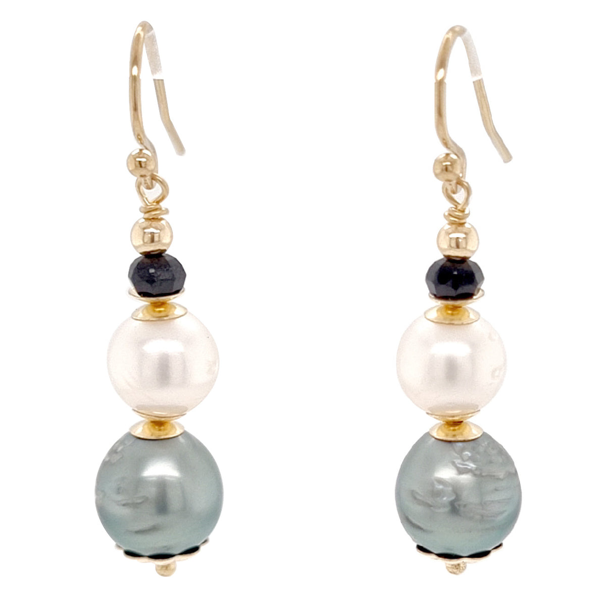 Deva Tahitan, South Sea Pearls and Spinel 14K Gold filled earrings