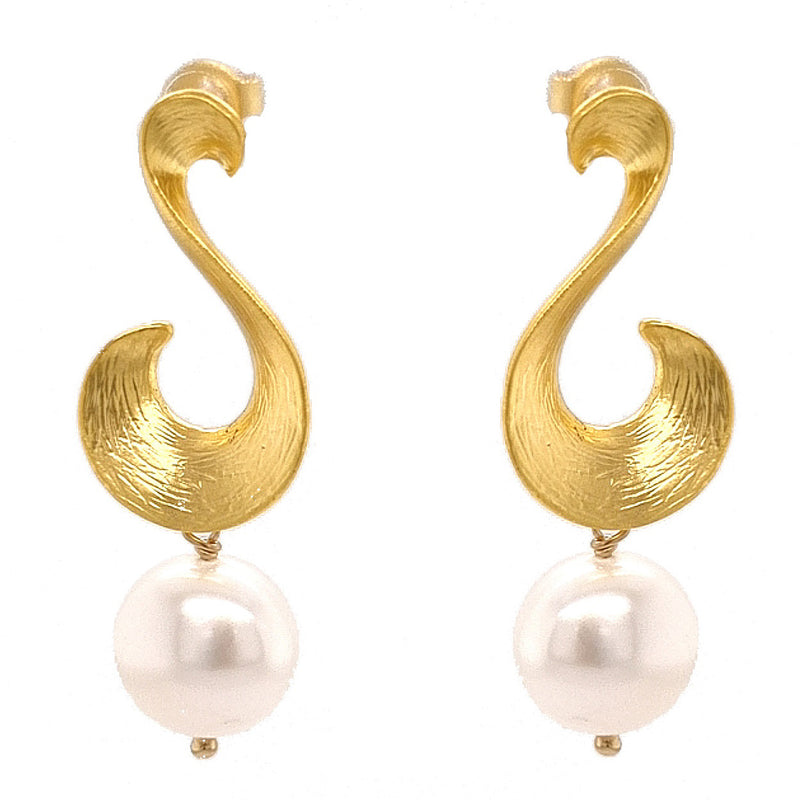 Ella Scroll Fresh Water Pearl Earrings Silver or Gold