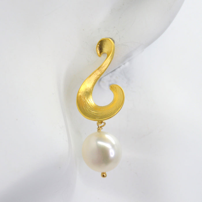 Ella Scroll Fresh Water Pearl Earrings Silver or Gold