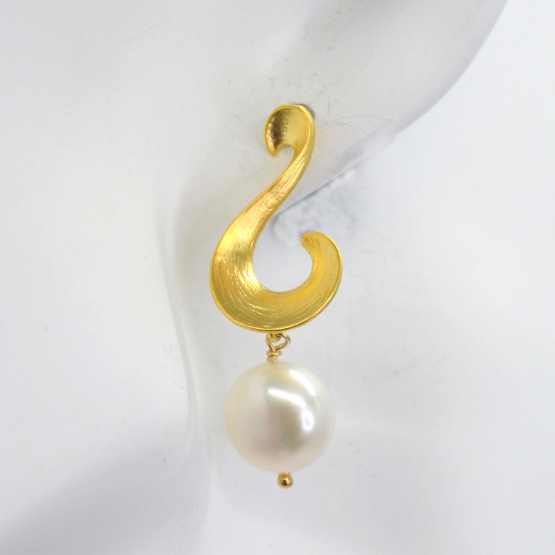 Ella Scroll Fresh Water Pearl Earrings Silver or Gold