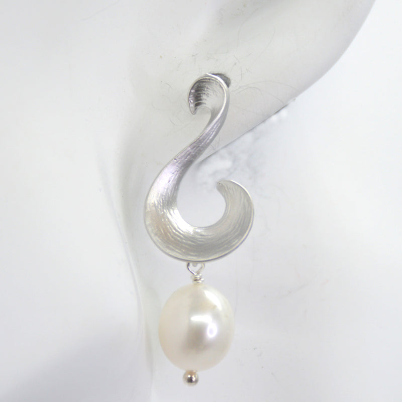 Ella Scroll Fresh Water Pearl Earrings Silver or Gold