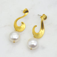 Ella Scroll Fresh Water Pearl Earrings Silver or Gold