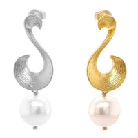 Ella Scroll Fresh Water Pearl Earrings Silver or Gold