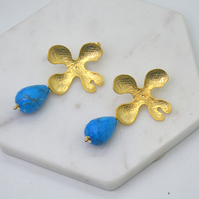 Primrose flower stud Turquoise Earrings Gold or Silver