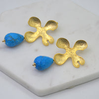 Primrose flower stud Turquoise Earrings Gold or Silver