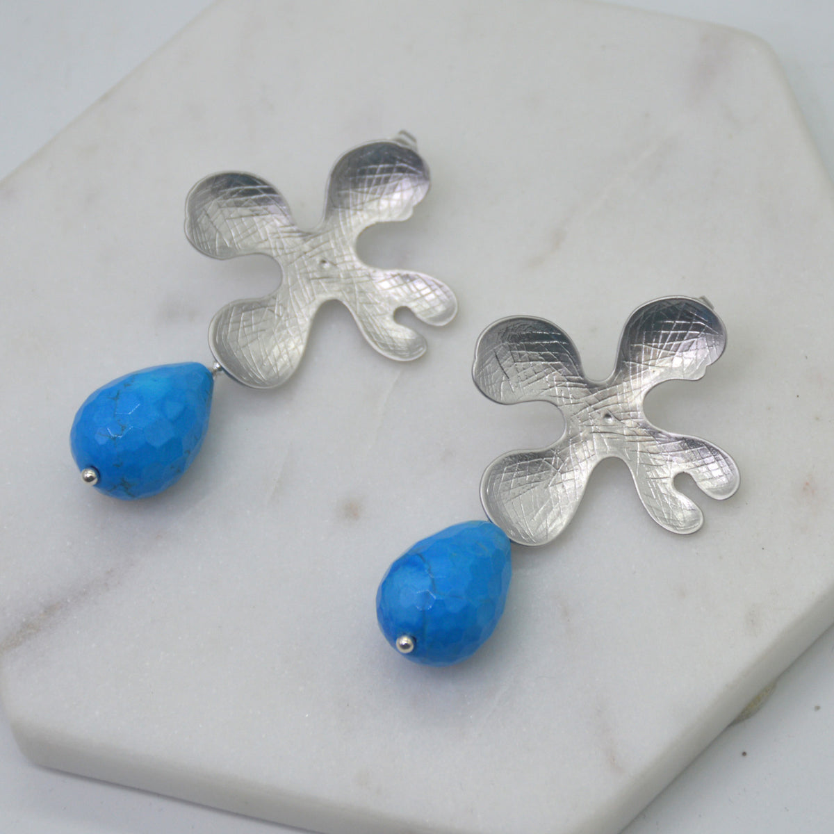 Primrose flower stud Turquoise Earrings Gold or Silver