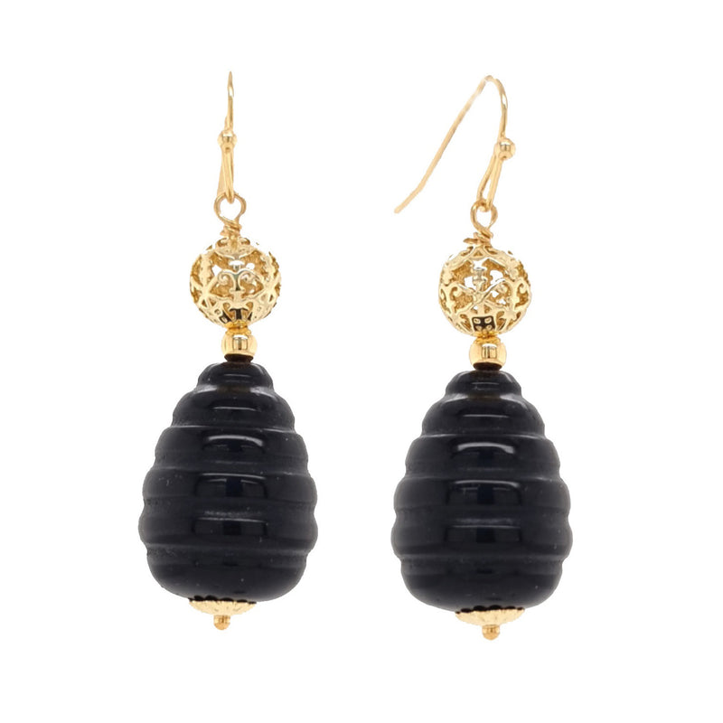 Charlee beehive Carved Onyx earring short