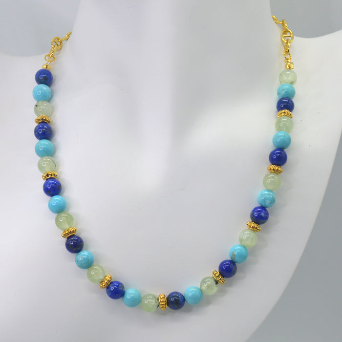 Mana natural Lapis Lazuli, Turquoise Prehnite Gold Necklace