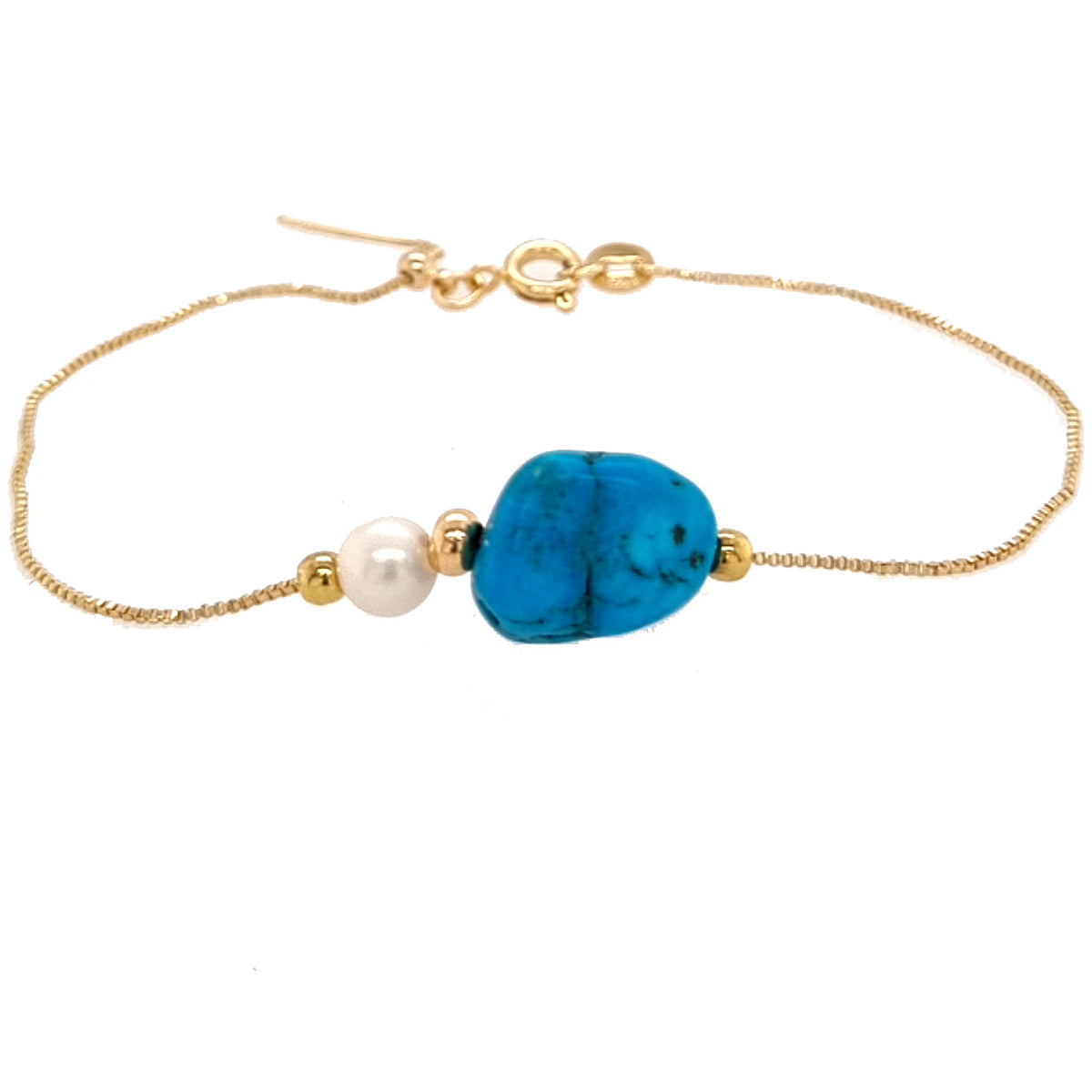 Gemma Adjustable Chain Bracelet with a Gemstone & Freshwater Pearl