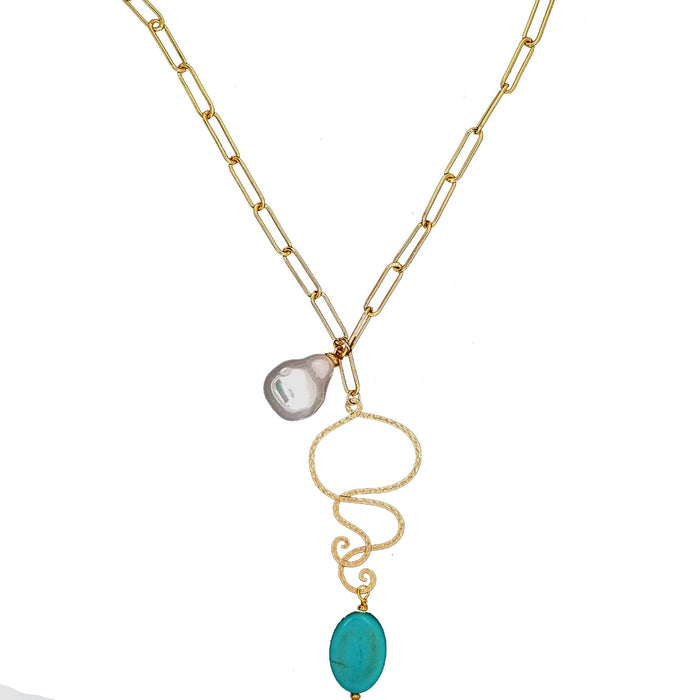 Souza Turquoise Mangesite Pearl Necklace