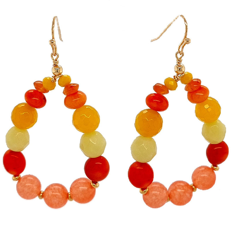 Aphrodite Citrus Coral, Carnelian, Agate and Jade Hoop Earrings