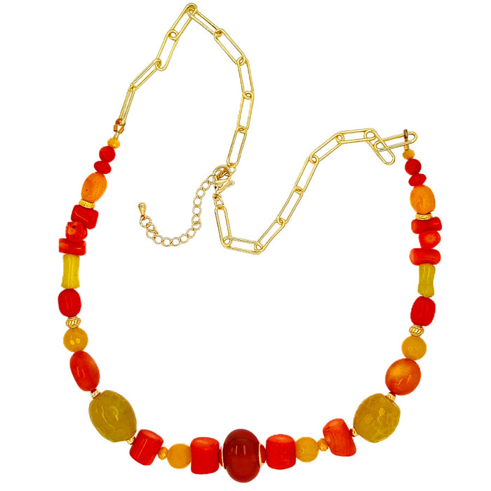 Aphrodite Citrus Carnelian, Coral and Agate Paperclip Chain Necklace