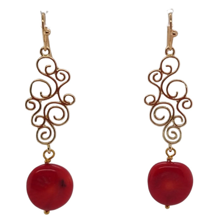 Annalese Red Coral Scroll Earrings