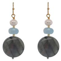 Bella Labradorite, Aquamarine & Freshwater Pearl Earring Gold or Silver