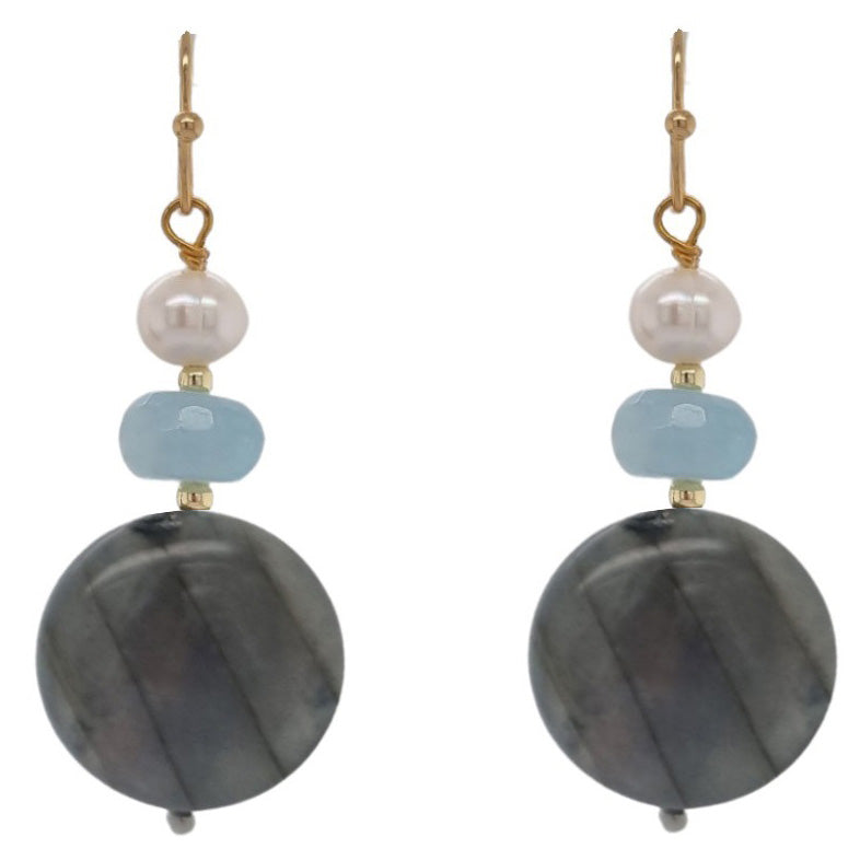 Bella Labradorite, Aquamarine & Freshwater Pearl Earring Gold or Silver