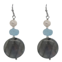 Bella Labradorite, Aquamarine & Freshwater Pearl Earring Gold or Silver