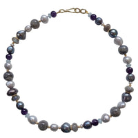 Molly Labradorite, Amethyst, Freshwater Pearl & Aquamarine necklace