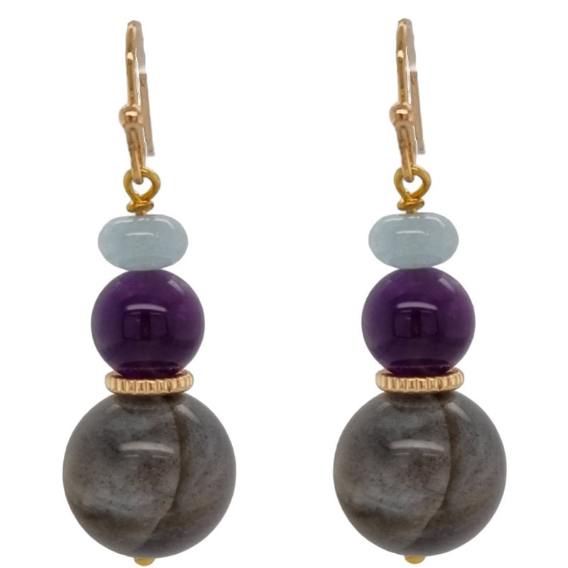 Molly Labradorite, Amethyst & Aquamarine Earrings