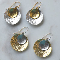 Cora double hammered drop Silver and Gold Earrings