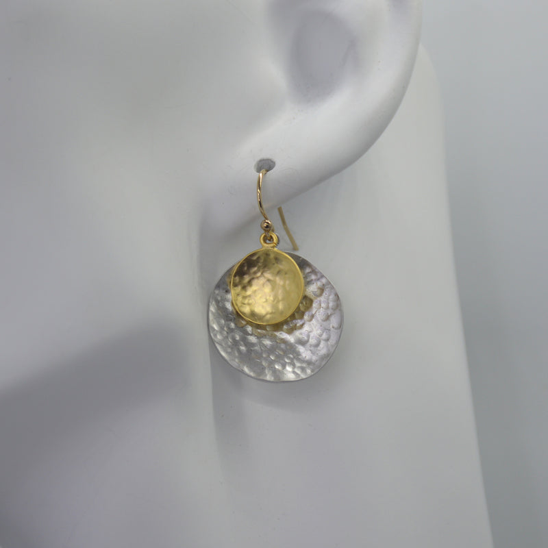 Cora double hammered drop Silver and Gold Earrings